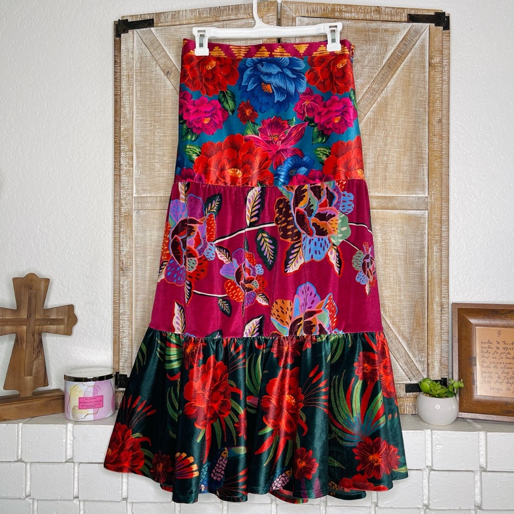 FARM RIO Anthropologie Floral Boho Midi Skirt